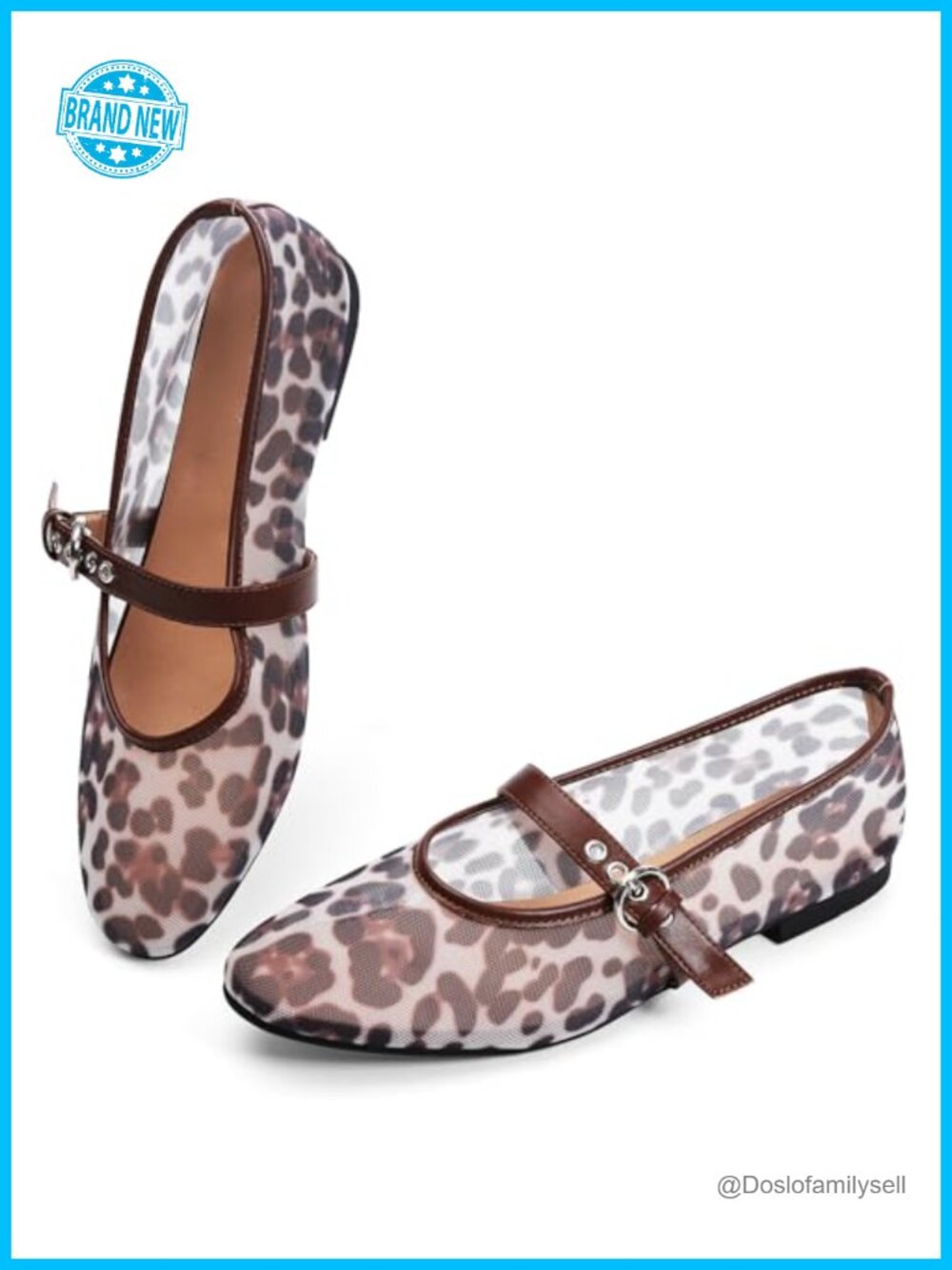 Leopard Print Mesh Ballet Flats Women Slip On Ballerina Shoes